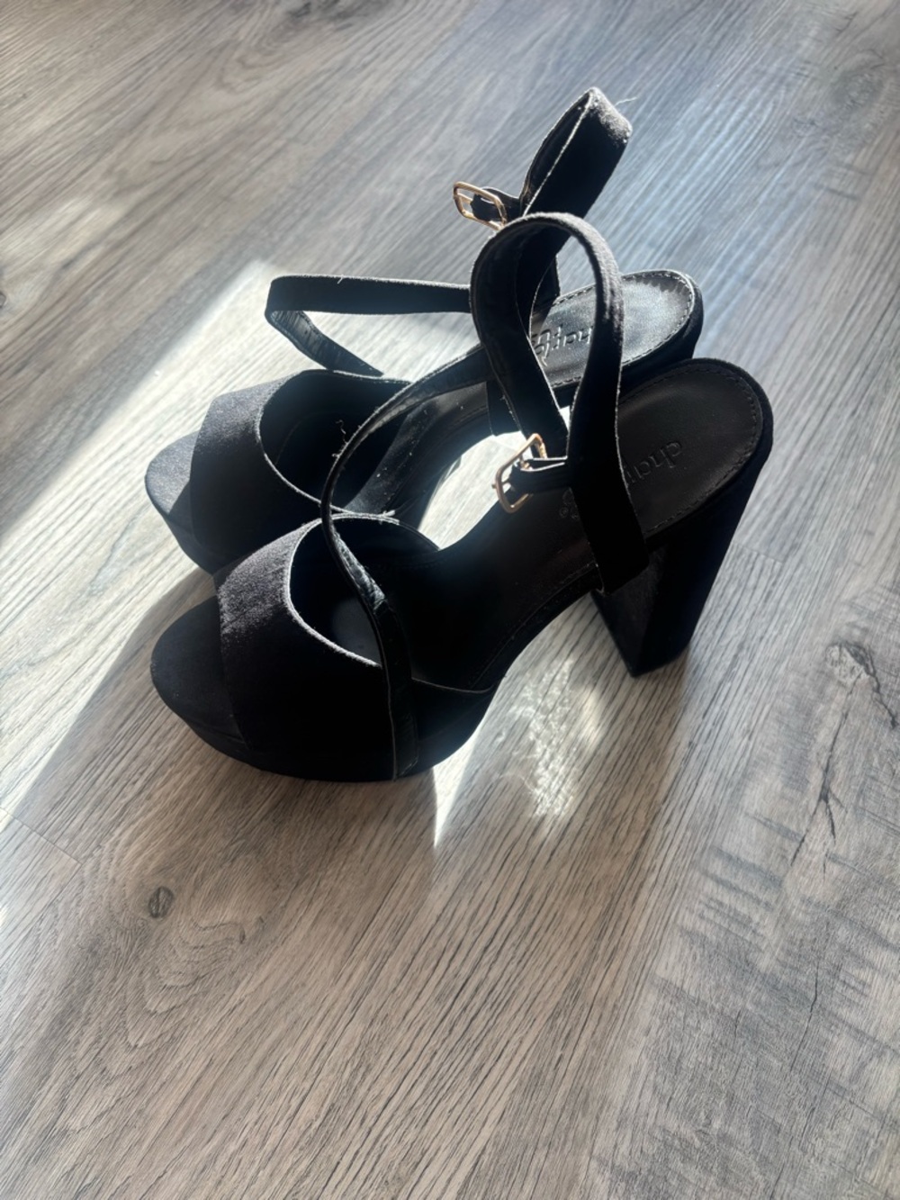 Classic Black Suede Block Heel Sandals - Women's